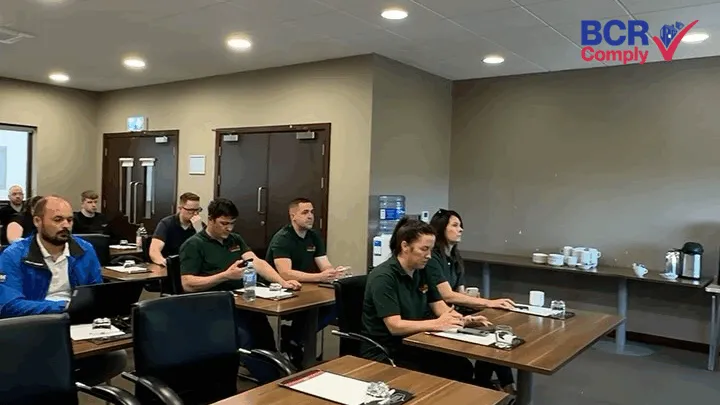 Contractors attending an Ecovision training session with the BCR Comply app